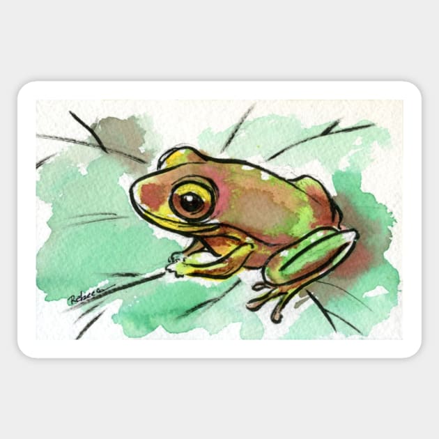 Grenouille - Original frog watercolor painting Sticker by tranquilwaters